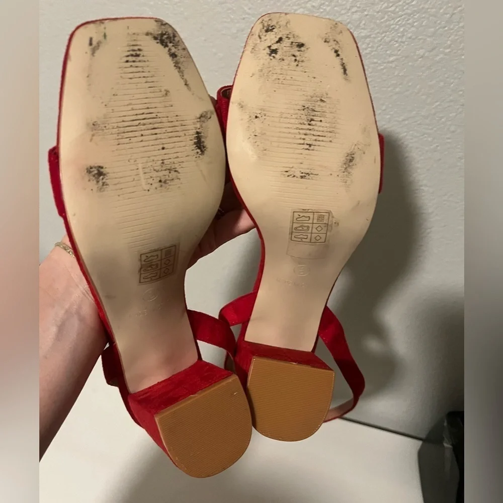 ASOS Raid Red Suede Square Toe Ankle Wrap Strap Chunky Heels Size 8 - Picture 6 of 6